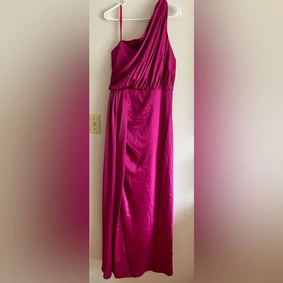 Mac Duggal One Shoulder Satin Faux Warp Gown in Berry